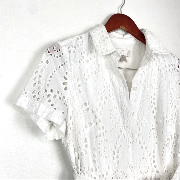RACHEL PARCELL White Tiered Eyelet Button Up Dress Size Small - Picture 4 of 15